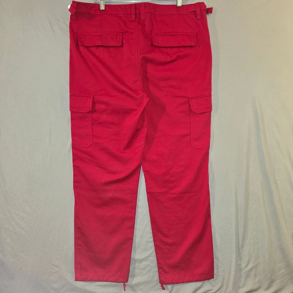 Empyre Cargo Pants 36 Men Red Adjustable Waist Streetwear Skater Straight Leg